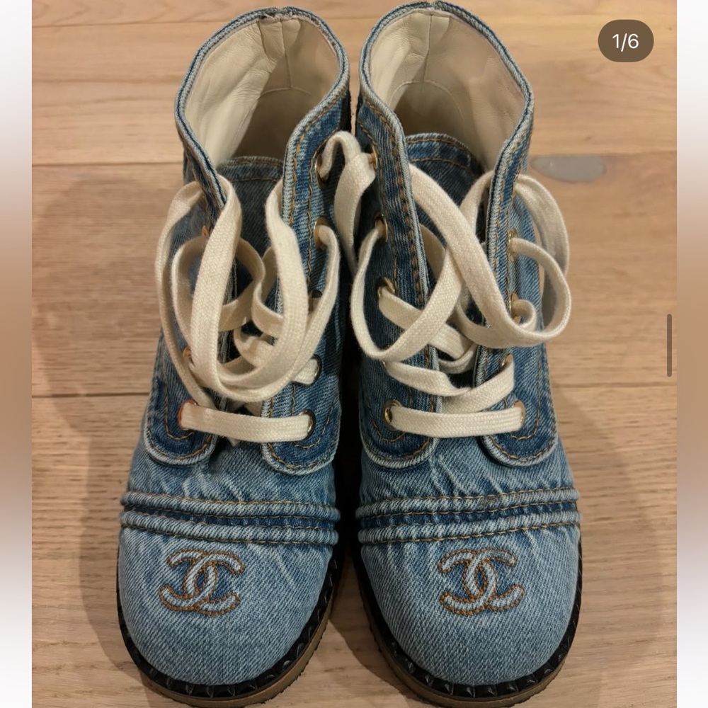 Chanel women denim boots size 36